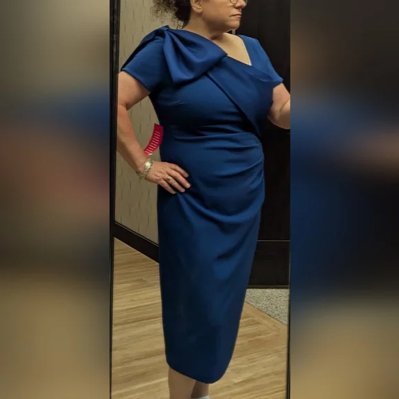 Betsy & Adam Bow-Embellished Sheath Dress, Size 12, Color:Indigo - Picture 9 of 16